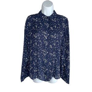 Atmosphere Womens Star Print Long Sleeve Blouse Navy Size 8